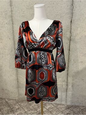 Y2K Guess Retro Print Mini Dress Mod Boho Vibe Size Small